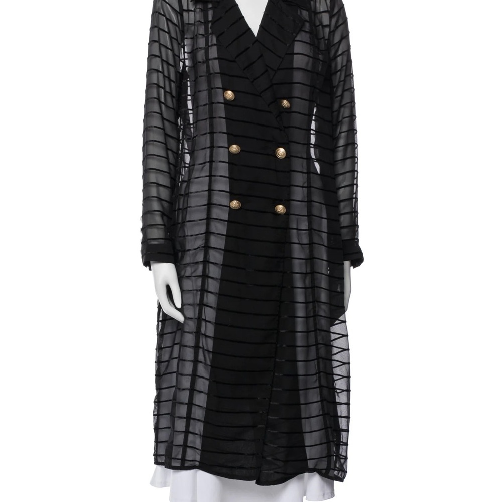 L'AGENCE Black Sheer Striped Dress with Gold Buttons